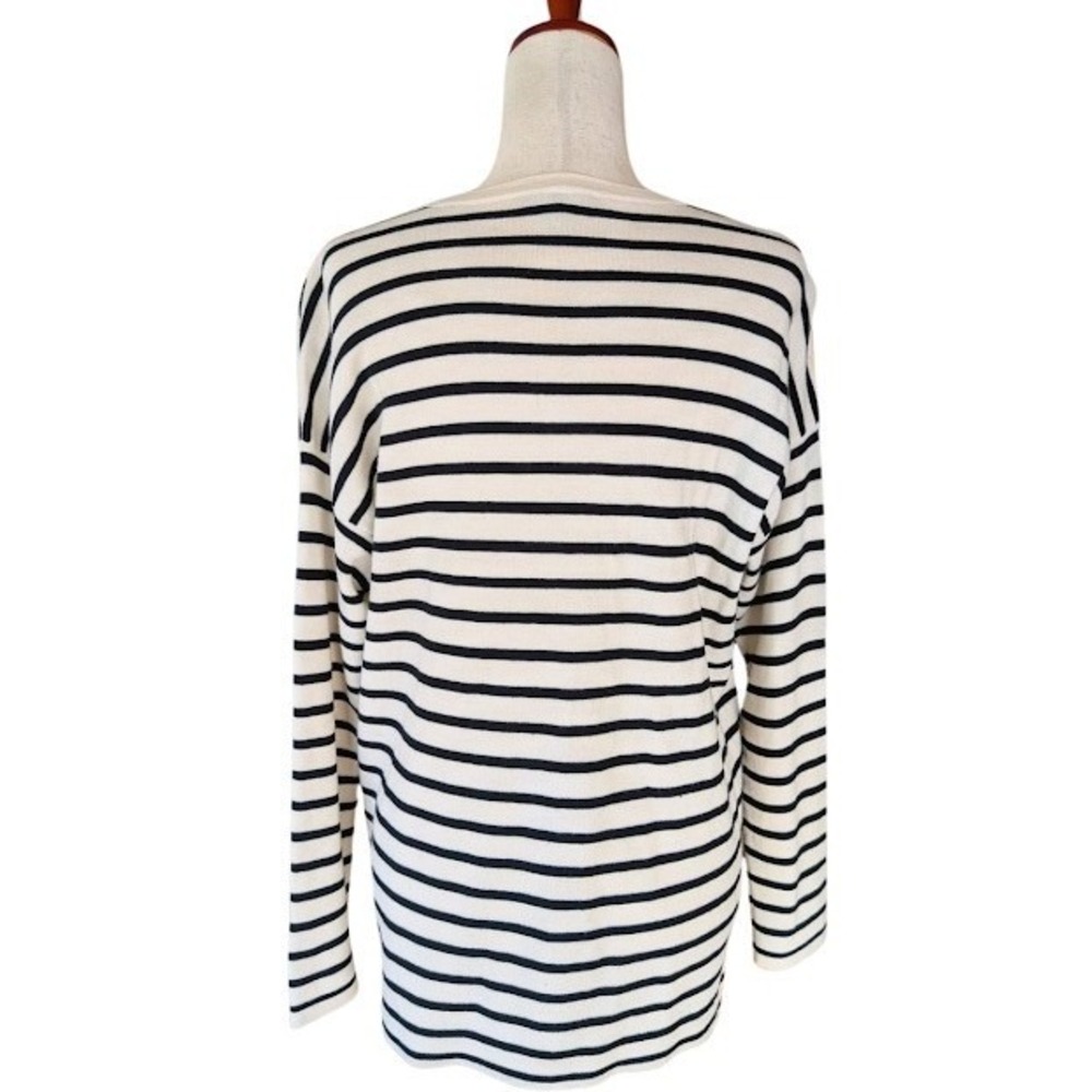 Eileen Fisher Merino Wool Striped Sweater Ivory Black Crew Neck Size Medium - Picture 4 of 6